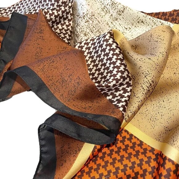 NEW Colorful Abstract Silky Fashion Scarf Burnt Orange Emerald Green & Beige - Picture 4 of 11